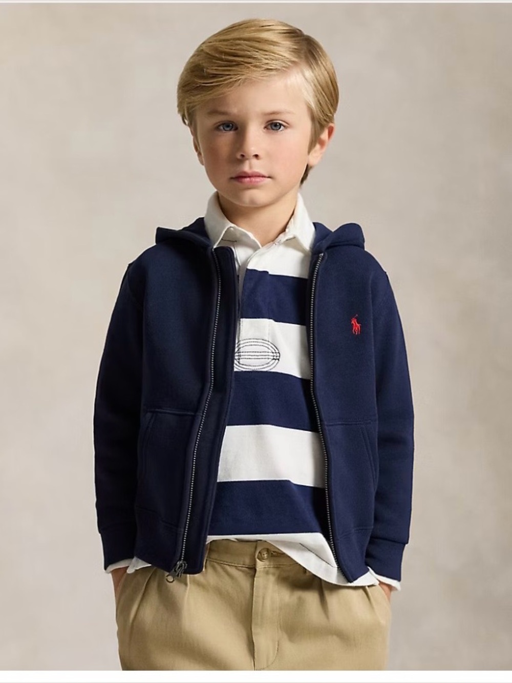 Polo by Ralph Lauren Kids Charcoal Zip Hoodie with Red Pony